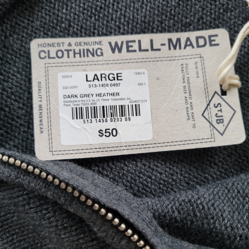 St. Johns Bay NWT Men's grey knit legacy zip neck pullover 1/2 zip sweater L - Picture 6 of 7